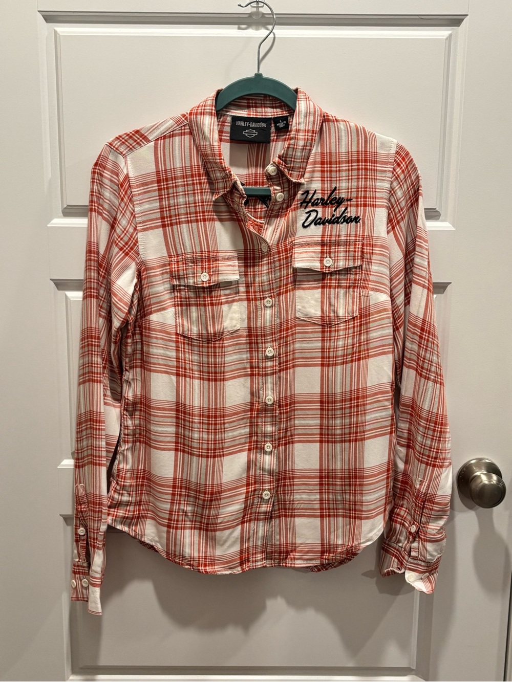 Harley-Davidson Red and White Plaid Button-Down Shirt